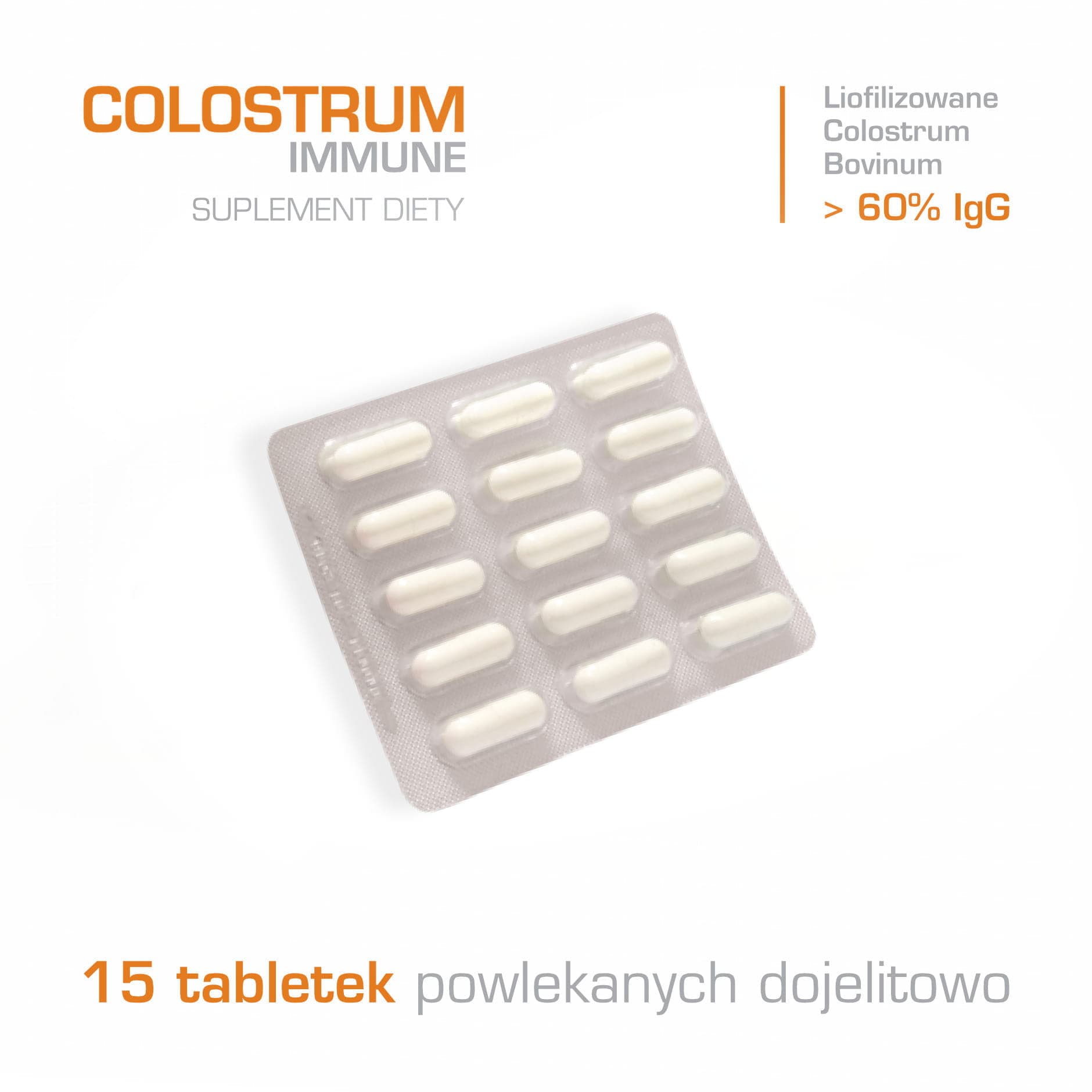  Colostrum Immune 60% IgG - Suplement Diety - kapsułki 15 sztuk - Kuracja 7 dniowa 